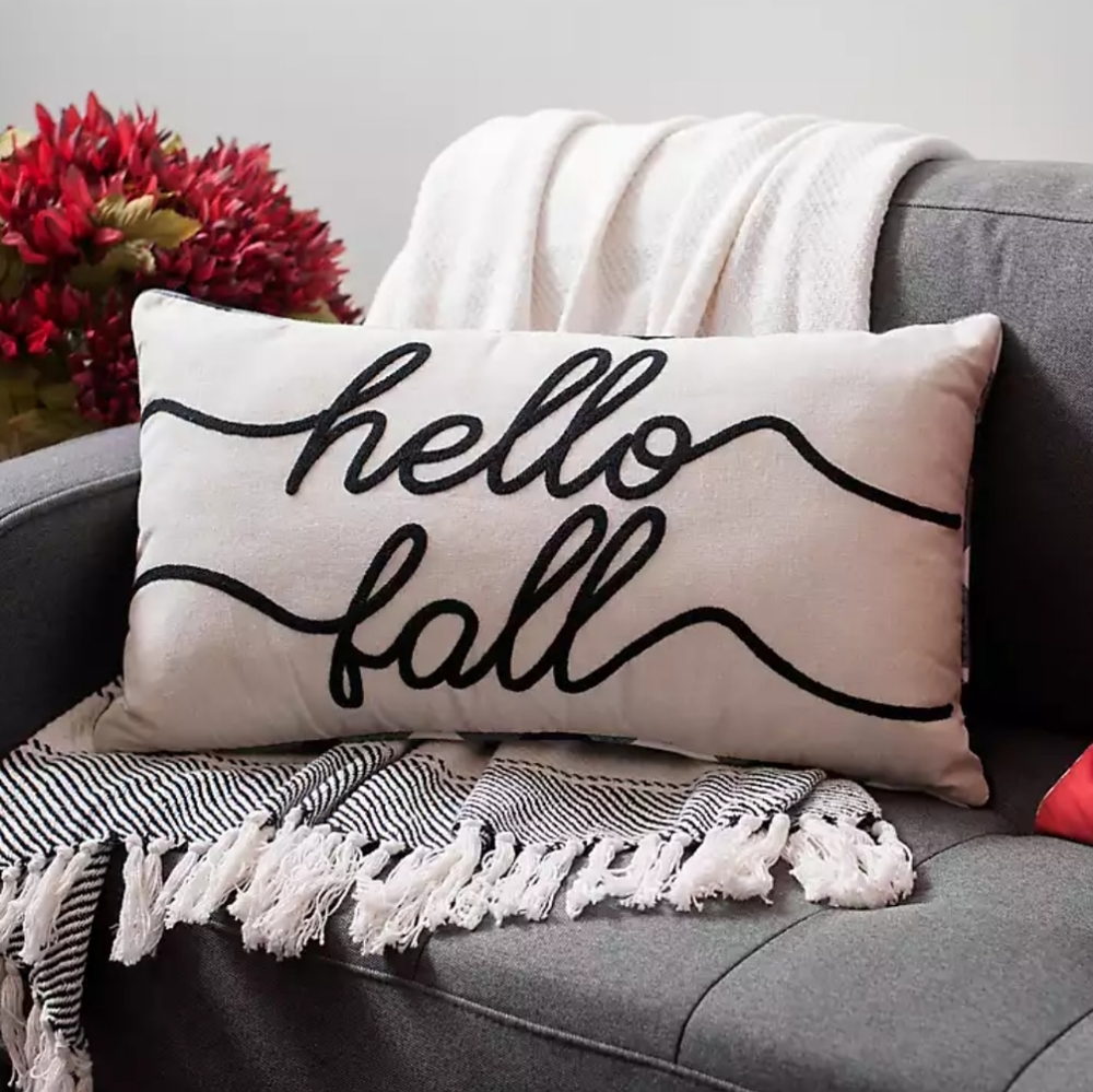HELLO FALL BUFFALO CHECK BLACK & WHITE FARMHOUSE STRATFORD HOME THROW PILLOW